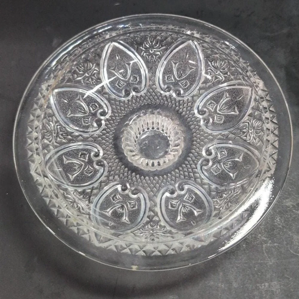 Pasari Indonesia Lidded Candy Dish, Hearts &‎ Flowers Pattern, Pressed Glass Jar